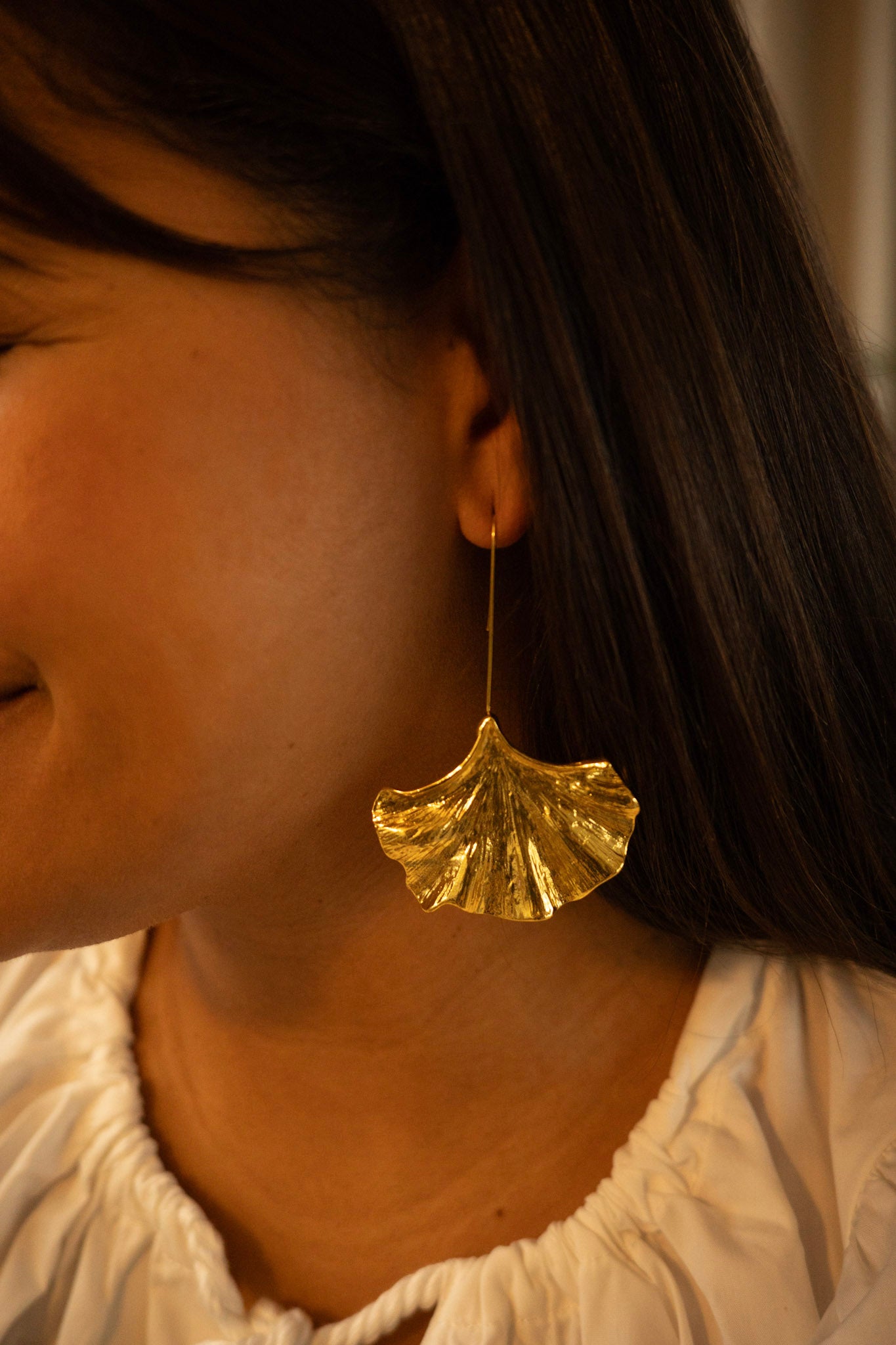 Drop Fan Gold Earrings